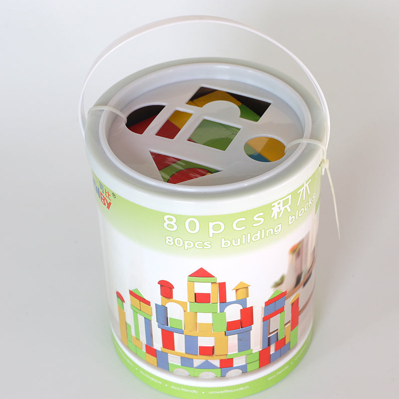 LONGSHENG 80PS building block Wooden blocks for young children Assemble toys large particles Baby early education puzzle