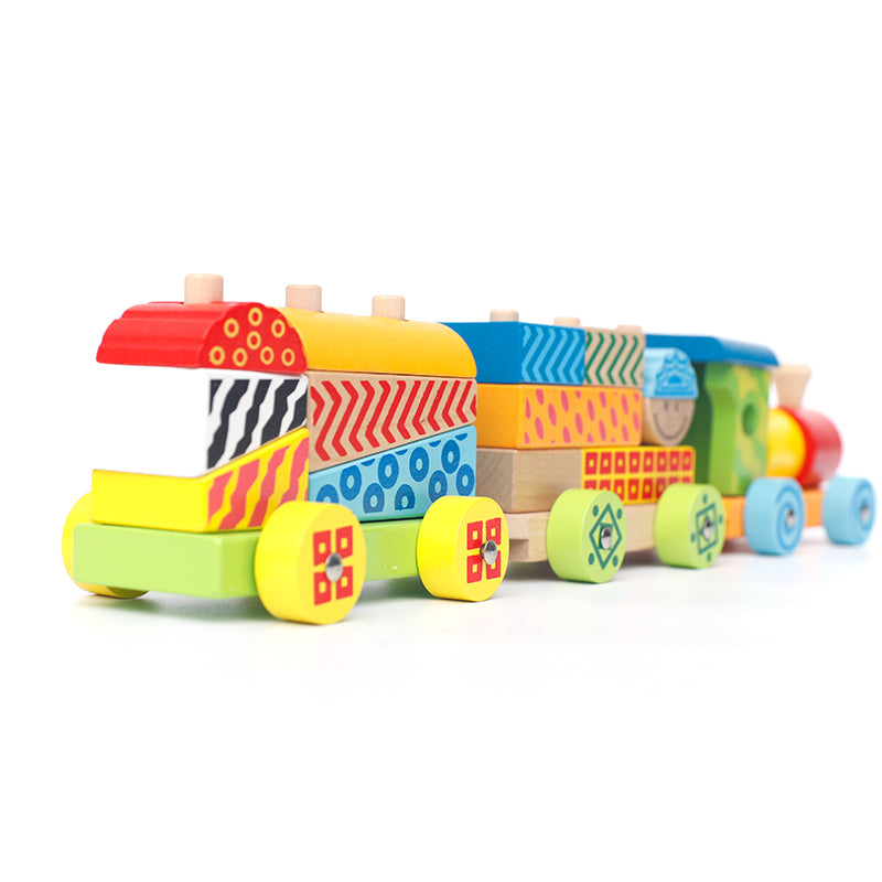 LONGSHENG Three trains 40.5*8*8.5CM assembly Children's toys Wooden toy