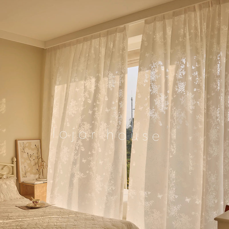 jiangmei Curtains Butterfly + Lace （Fixed height 2.7m）French style hauteur semi-blocking