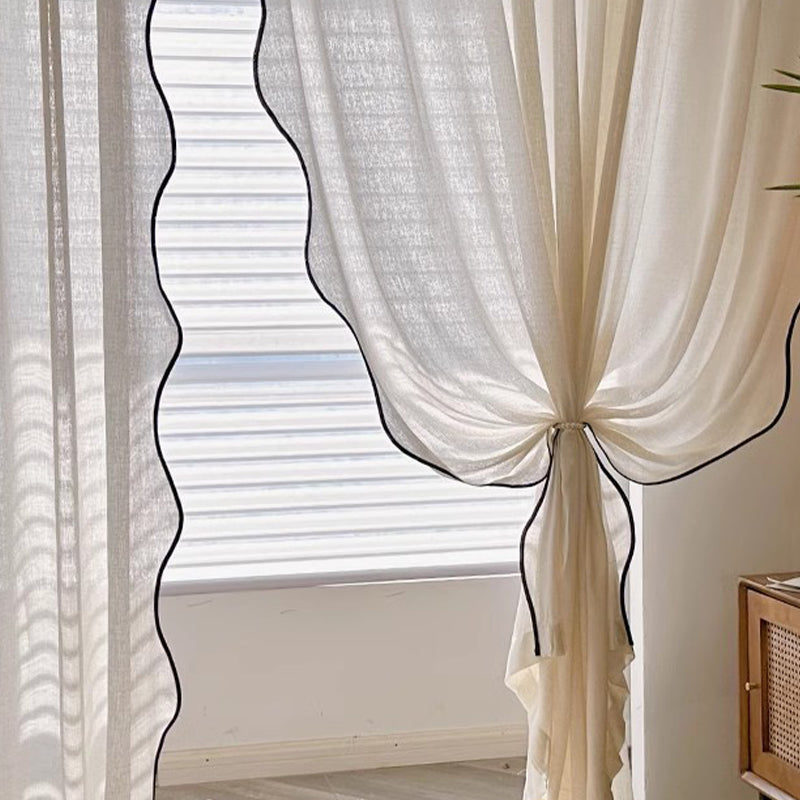 jiangmei Curtains Wavy Edge Linen Yarn（Fixed height 2.7m）Japanese Style Linen Dream Curtains two-tier unibody