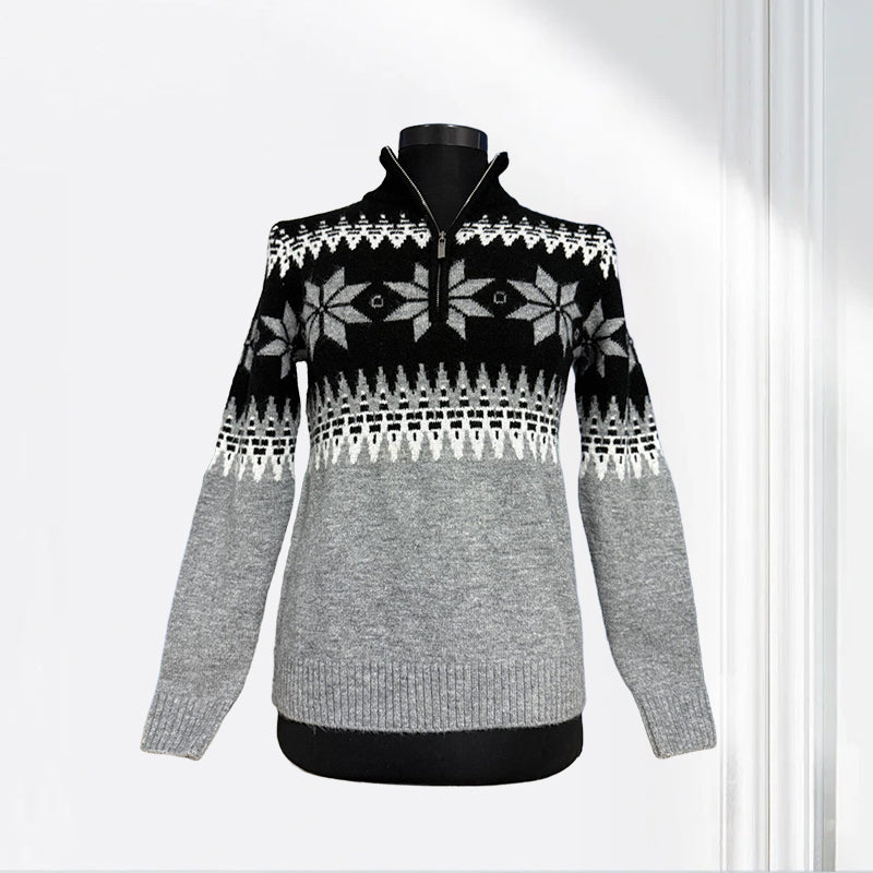 jiaoyifushi   Half-breasted zipper jacquard pullover（Price Enquiry  Starting from 100） Vintage Jacquard Pattern  Casual Commuter