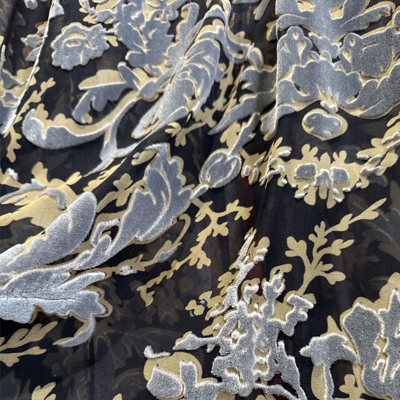 hehefangzhi Synchronous printing and burnout for silk georgette velvet Three-dimensional texture, retro pattern