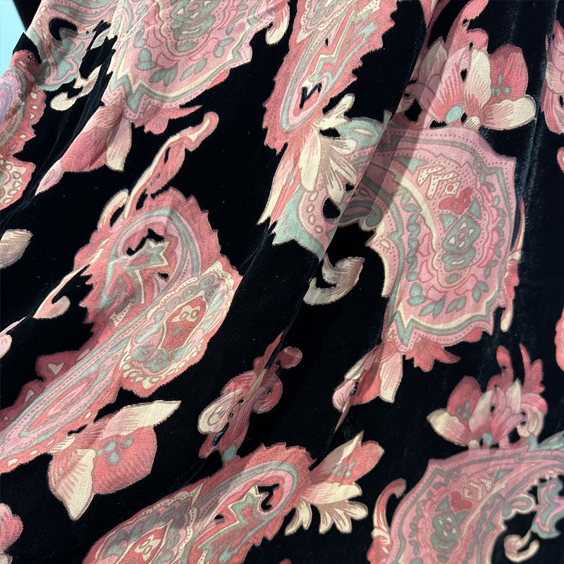 hehefangzhi Synchronous printing and burnout for silk georgette velvet Three-dimensional texture, retro pattern