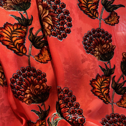 hehefangzhi Synchronous printing and burnout for silk georgette velvet Three-dimensional texture, retro pattern