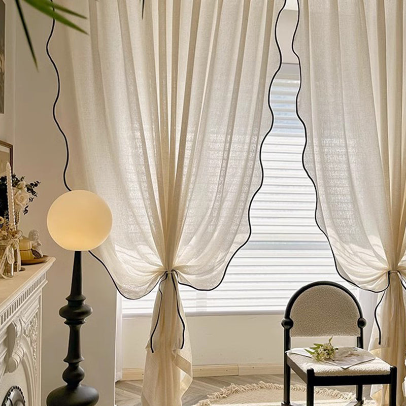 jiangmei Curtains Wavy Edge Linen Yarn（Fixed height 2.7m）Japanese Style Linen Dream Curtains two-tier unibody