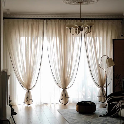 jiangmei Curtains Linen yarn + black trim （Fixed height 2.7m）Curtains gauze curtains sunshade of floating window French Slouchy Vintage