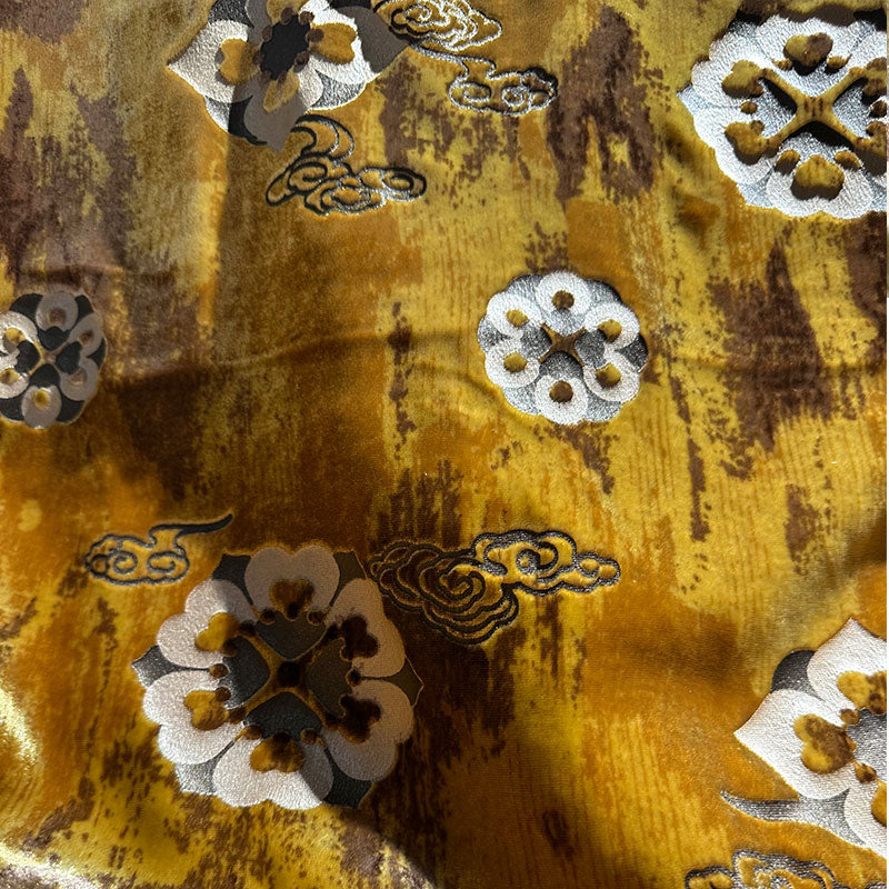 hehefangzhi Synchronous printing and burnout for silk georgette velvet Three-dimensional relief, luxurious texture