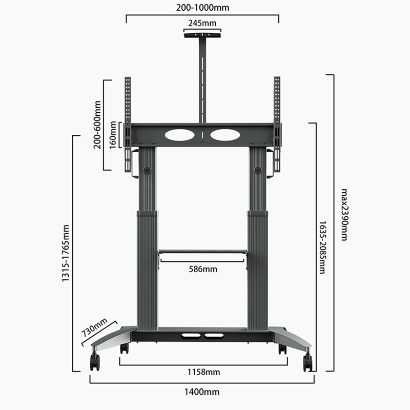 MASITE Aluminum Floor-Standing TV Mobile Cart with Manual Height Adjustment All-in-One Teaching System with Wheeled Floor Stand（Ask customer service for specific prices）