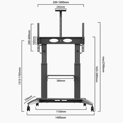 MASITE Aluminum Floor-Standing TV Mobile Cart with Manual Height Adjustment All-in-One Teaching System with Wheeled Floor Stand（Ask customer service for specific prices）