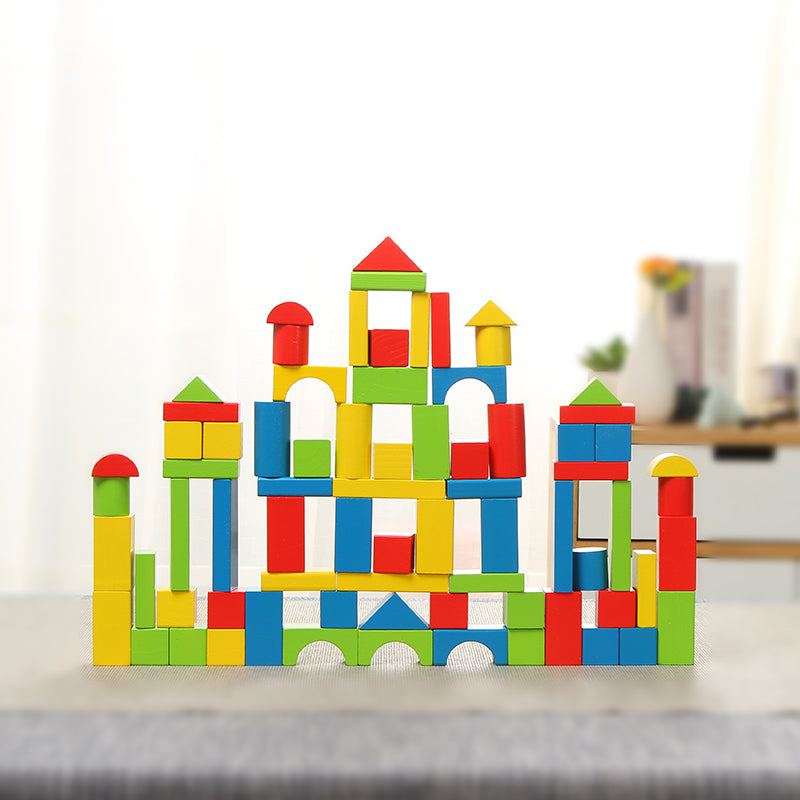 LONGSHENG 80PS building block Wooden blocks for young children Assemble toys large particles  Baby early education puzzle