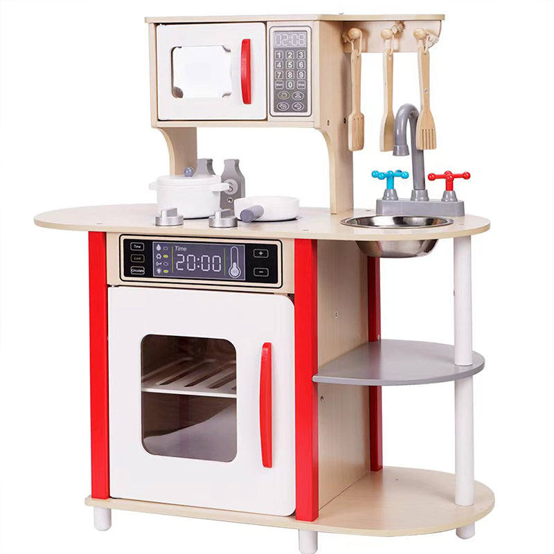 LONGSHENG Red kitchen Children's toys Children's play kitchen Children's anti-authenticity toys
