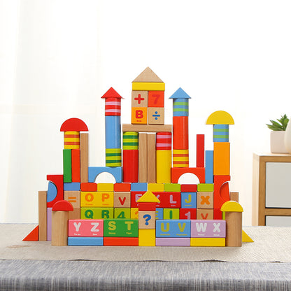 LONGSHENG 100PS building block Solid wooden blocks bucket assembly Block stitching set Wooden toy