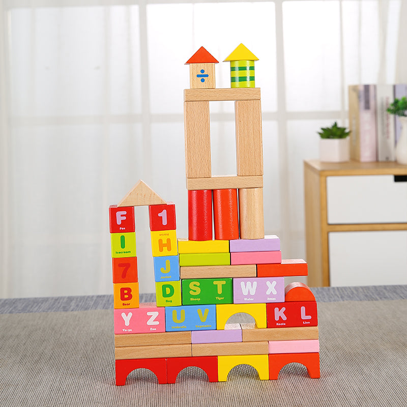 LONGSHENG 100PS building block Solid wooden blocks bucket assembly Block stitching set Wooden toy