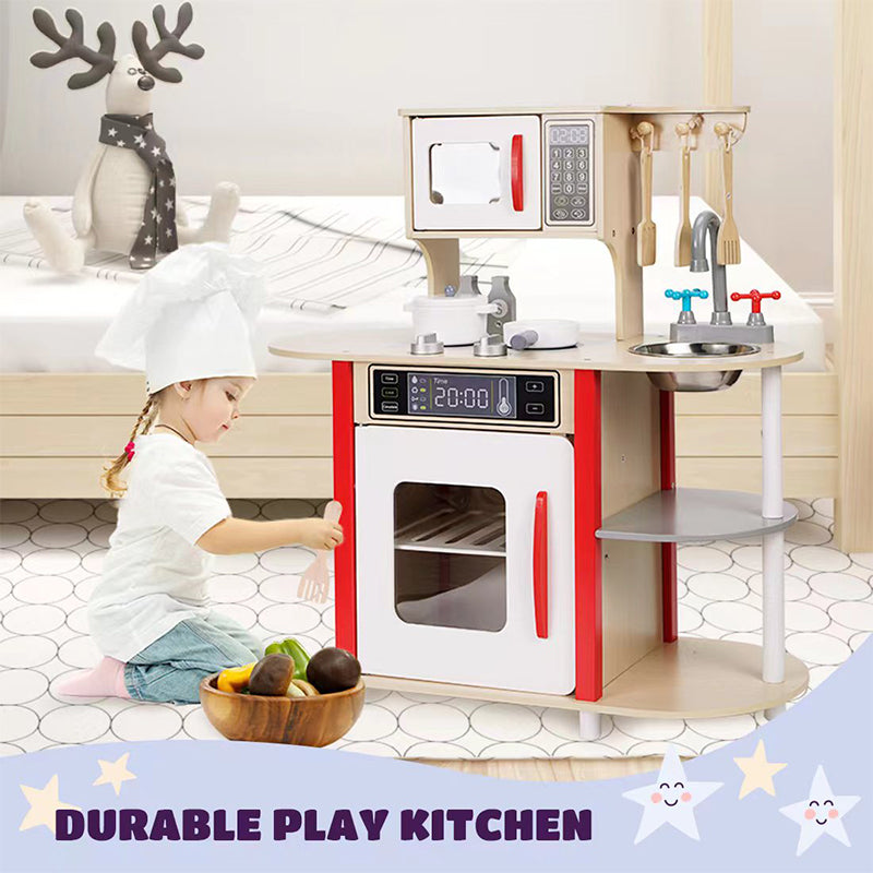 LONGSHENG Red kitchen Children's toys Children's play kitchen Children's anti-authenticity toys