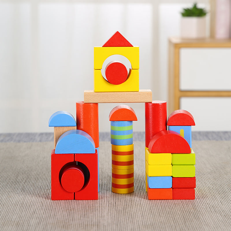 LONGSHENG 100PS building block Solid wooden blocks bucket assembly Block stitching set Wooden toy