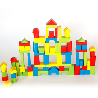 LONGSHENG 80PS building block Wooden blocks for young children Assemble toys large particles  Baby early education puzzle