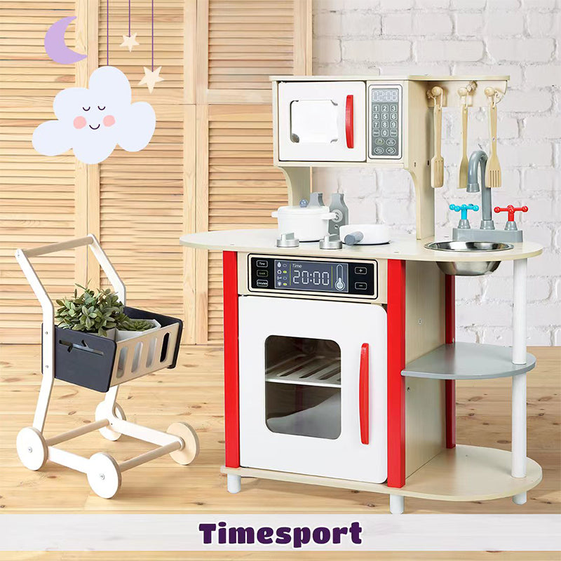 LONGSHENG Red kitchen Children's toys Children's play kitchen Children's anti-authenticity toys