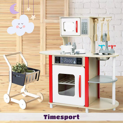 LONGSHENG Red kitchen Children's toys Children's play kitchen Children's anti-authenticity toys