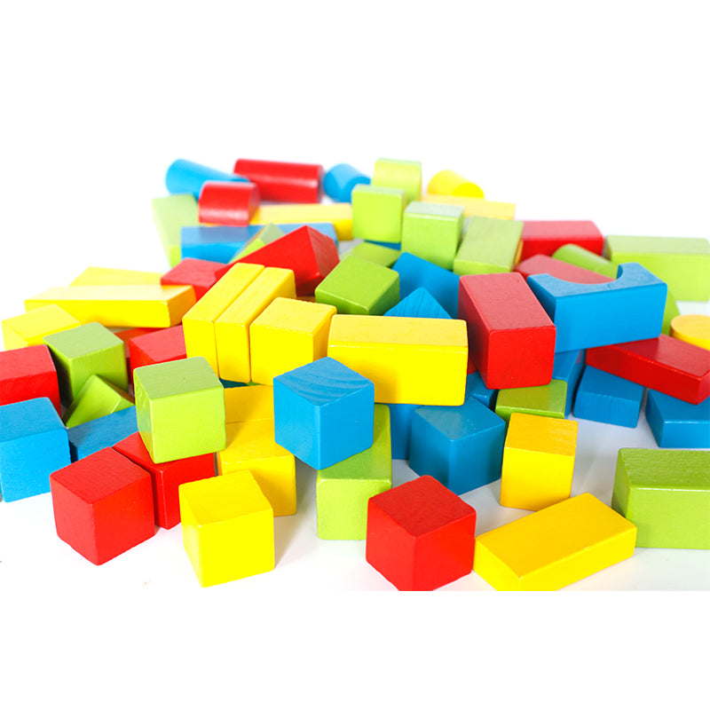 LONGSHENG 80PS building block Wooden blocks for young children Assemble toys large particles  Baby early education puzzle
