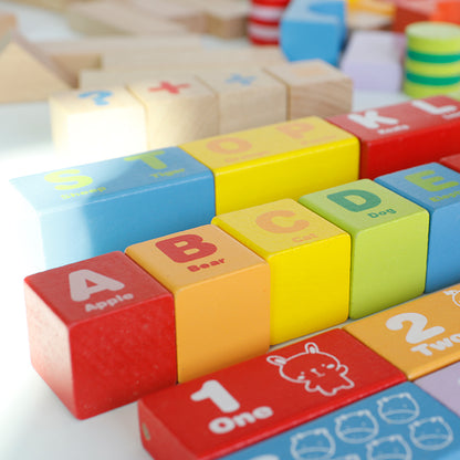 LONGSHENG 100PS building block Solid wooden blocks bucket assembly Block stitching set Wooden toy