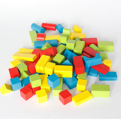 LONGSHENG 80PS building block Wooden blocks for young children Assemble toys large particles  Baby early education puzzle