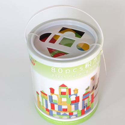 LONGSHENG 80PS building block Wooden blocks for young children Assemble toys large particles  Baby early education puzzle