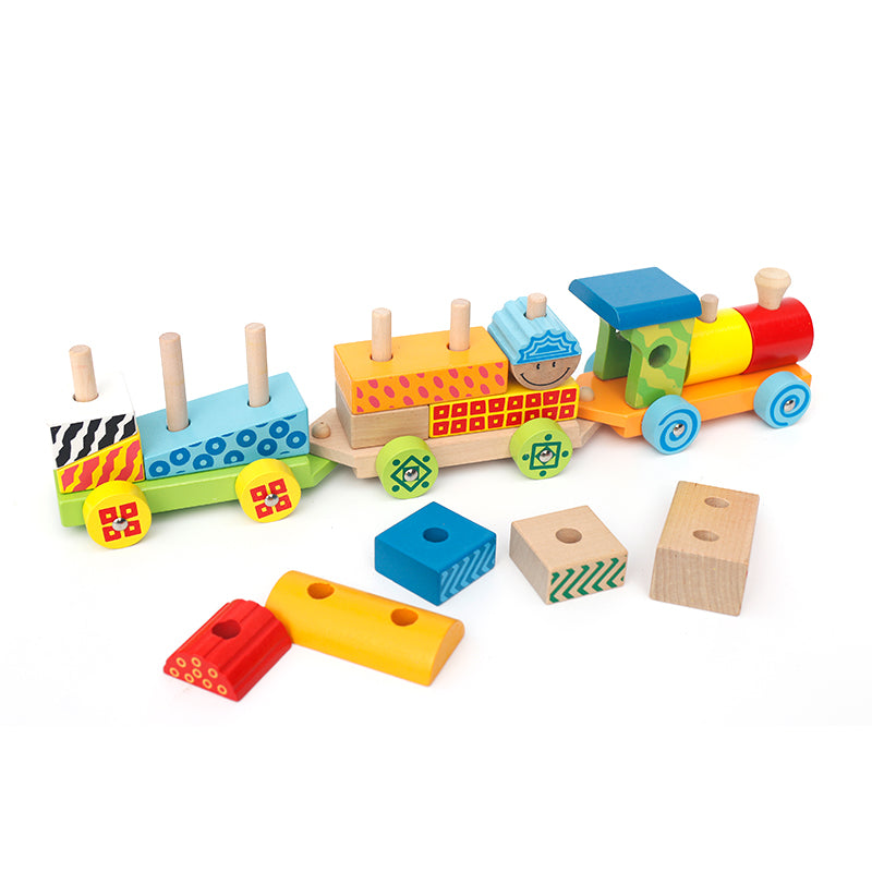 LONGSHENG Three trains  40.5*8*8.5CM assembly  Children's toys Wooden toy